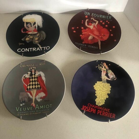 Y2K Complete Set of 4 French Bubbly Champagne Porcelain Plates from Pottery Barn - Picture 1 of 6